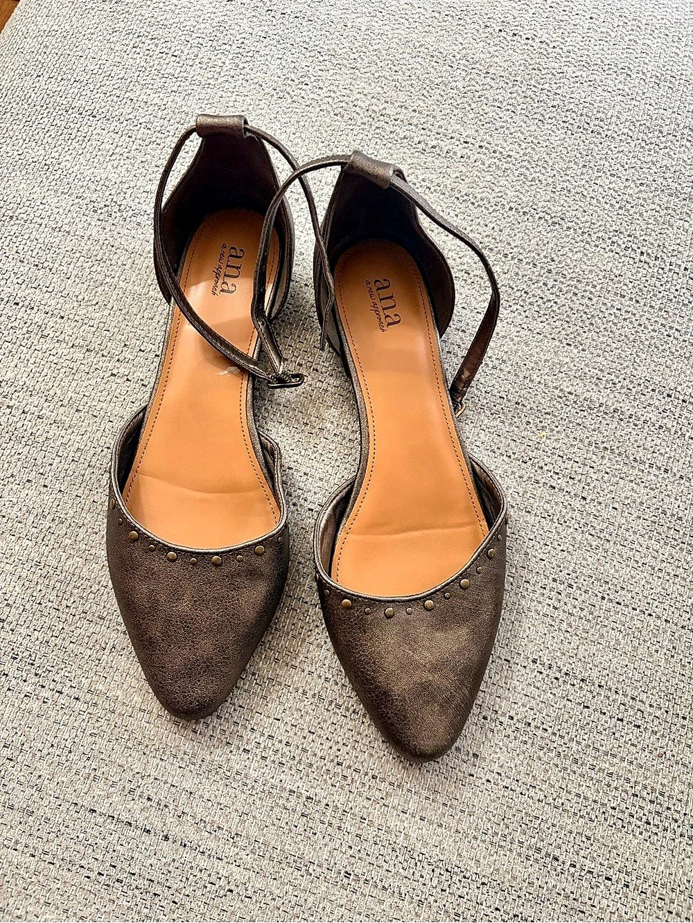 ANA Pointed Studded Slingback Flats in Brown US 8